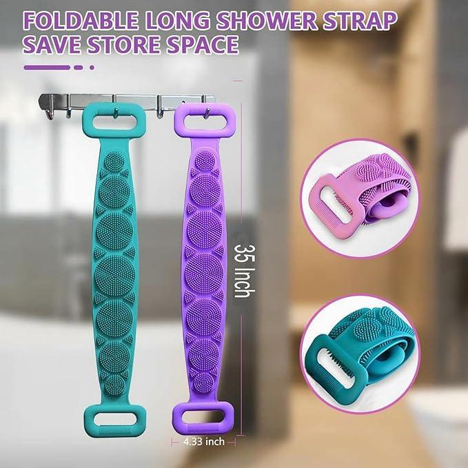 Title:
Silicone Bath Body Scrubber Belt with Double-Sided Exfoliating Brush & Handles