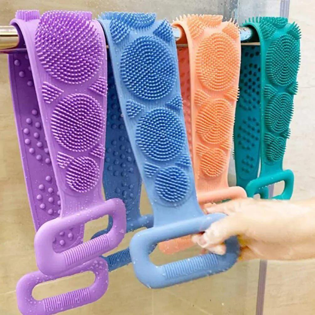 Title:
Silicone Bath Body Scrubber Belt with Double-Sided Exfoliating Brush & Handles