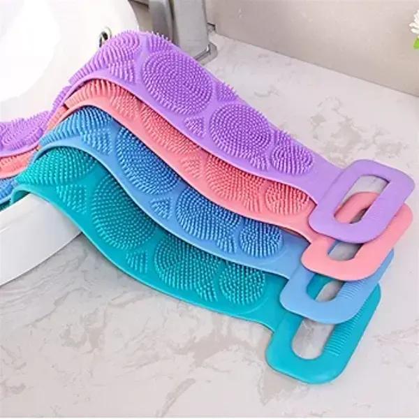 Title:
Silicone Bath Body Scrubber Belt with Double-Sided Exfoliating Brush & Handles