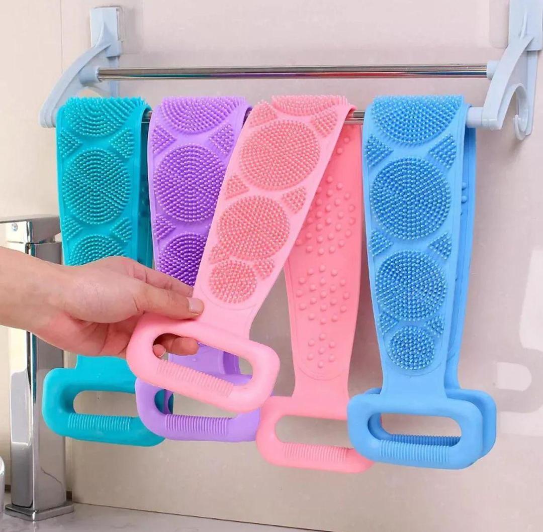 Title:
Silicone Bath Body Scrubber Belt with Double-Sided Exfoliating Brush & Handles