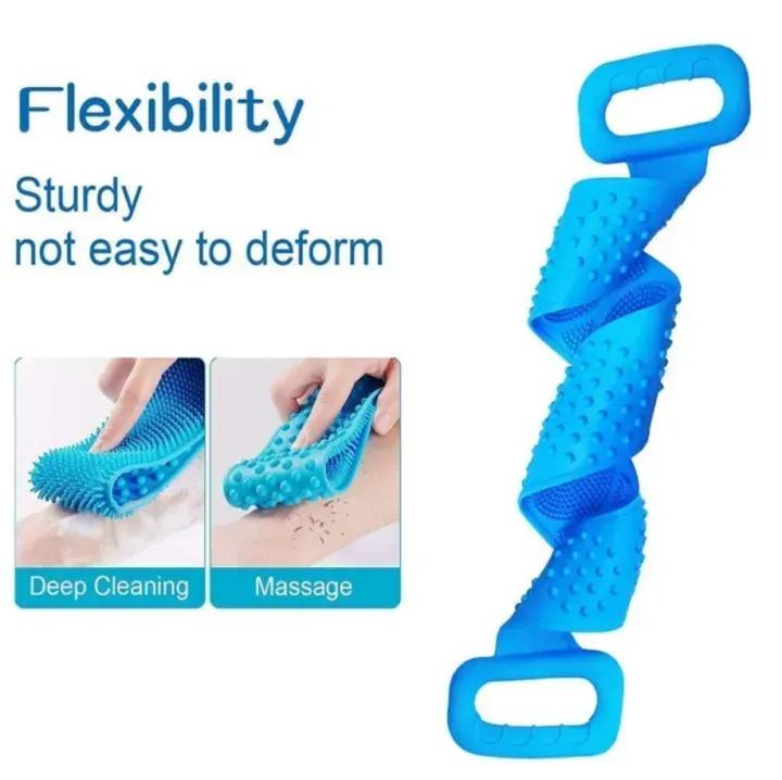 Title:
Silicone Bath Body Scrubber Belt with Double-Sided Exfoliating Brush & Handles